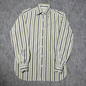 Isaia Napoli Shirt Mens 15.5 / 39 Striped Cotton Long Sleeve Button Up Italy